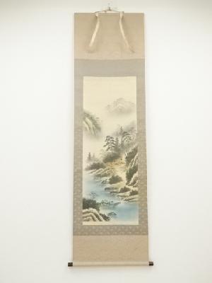 玉雲筆　招福山水図　肉筆絹本掛軸（共箱）